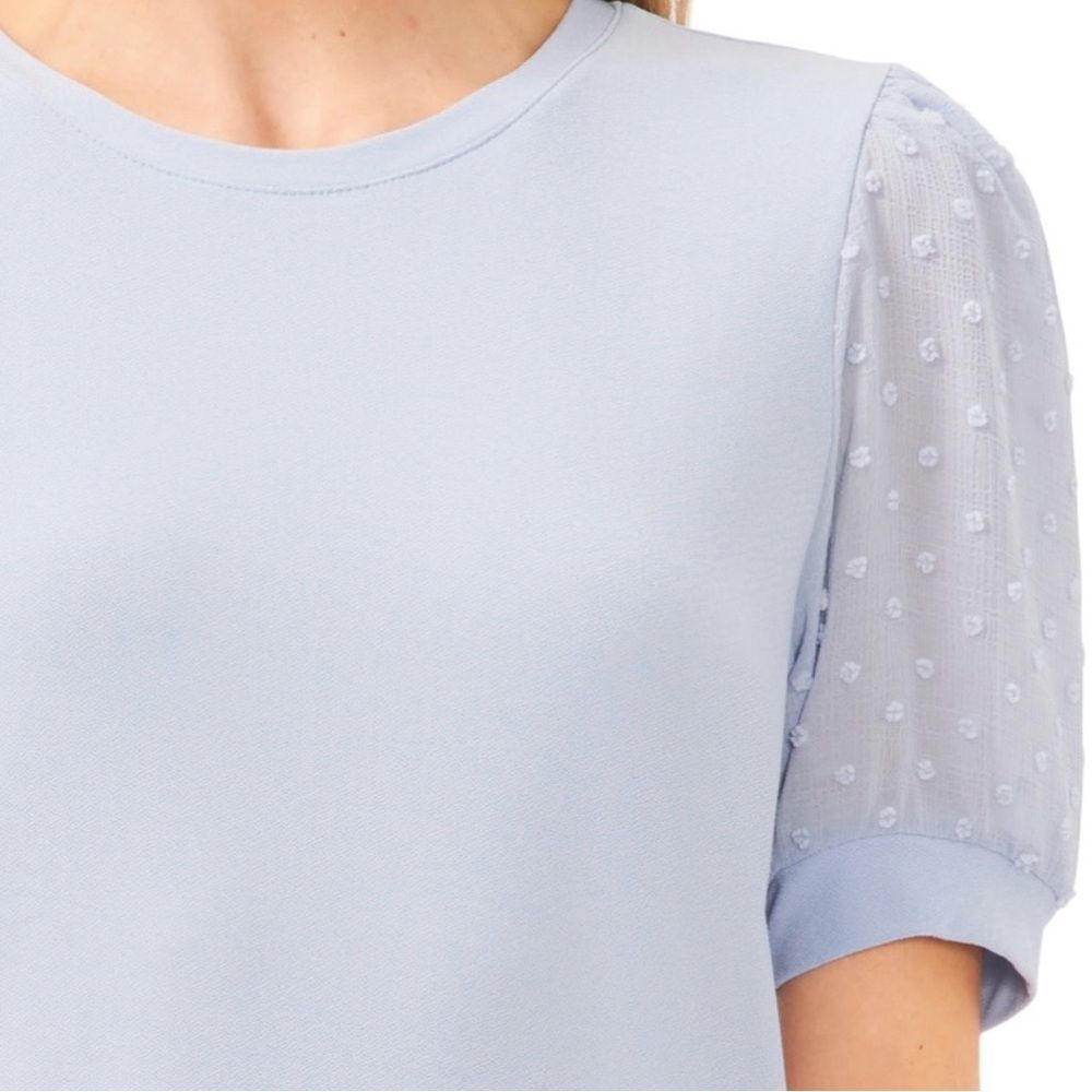 NWT CeCe Light Blue Textured Puff Sleeve Blouse - Picture 4 of 10